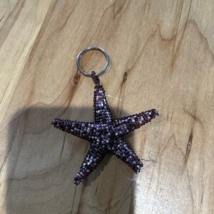 Purple Beaded Starfish Keychain